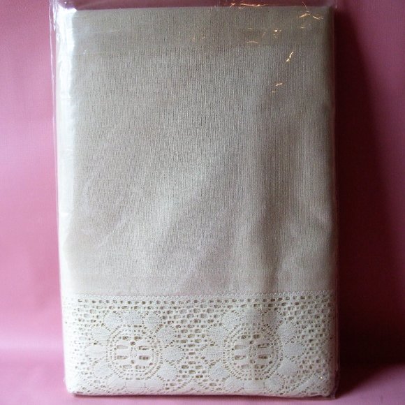 Imperial Lace Trimmed Tablecloth. 68 Inches by  122 Inches In Cream Color - Picture 2 of 3